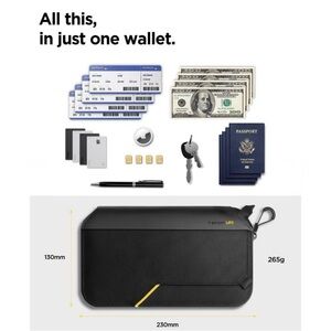 Spinen Life Black Travel Organizer Pouch - Zip Closure with RDIF Protection